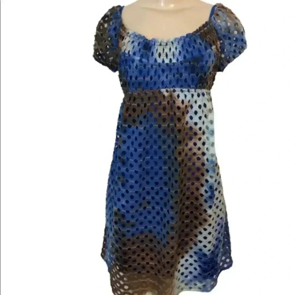 Muse Blue Brown Tye Dye Eyelit Babydoll Dress - Picture 1 of 6